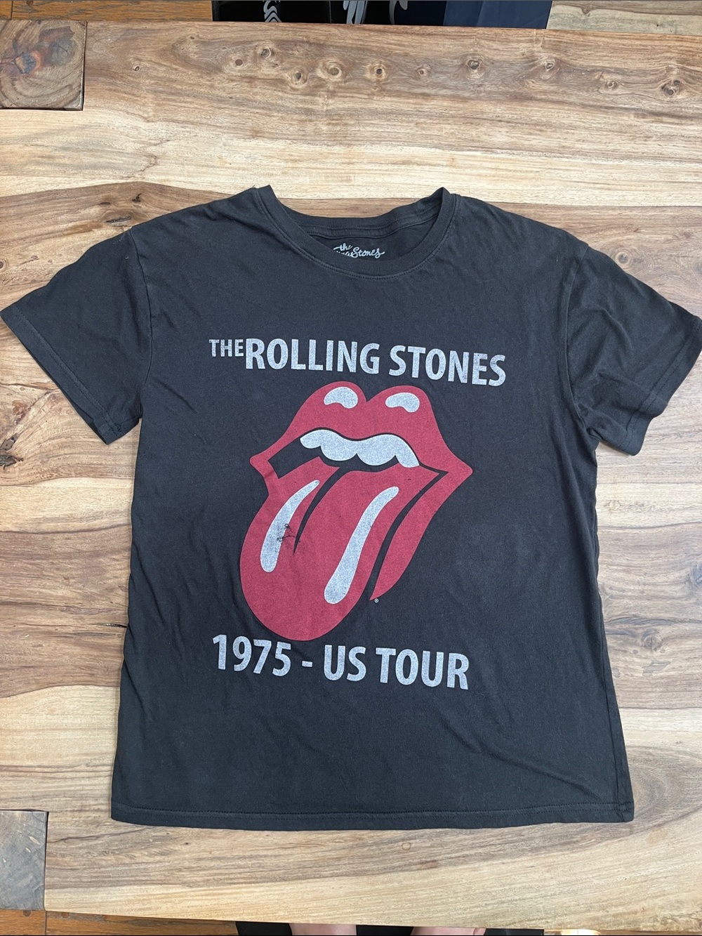 the Rolling Stones Charcoal Gray Tee with Red Tongue Graphic